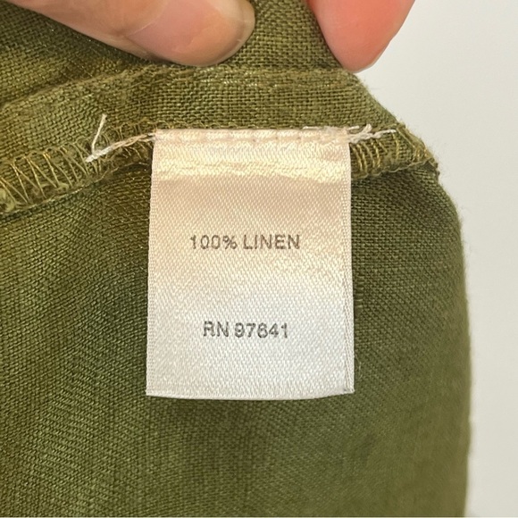 J Jill Olive Green Peplum Back Top 100% Linen Size M Petite - Picture 6 of 6